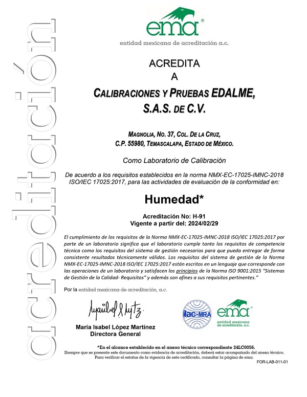 acreditacion de humedad - edalme - EMA