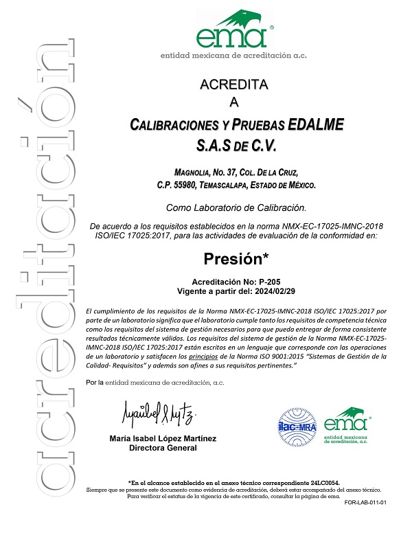 acreditacion de presion - edalme - EMA